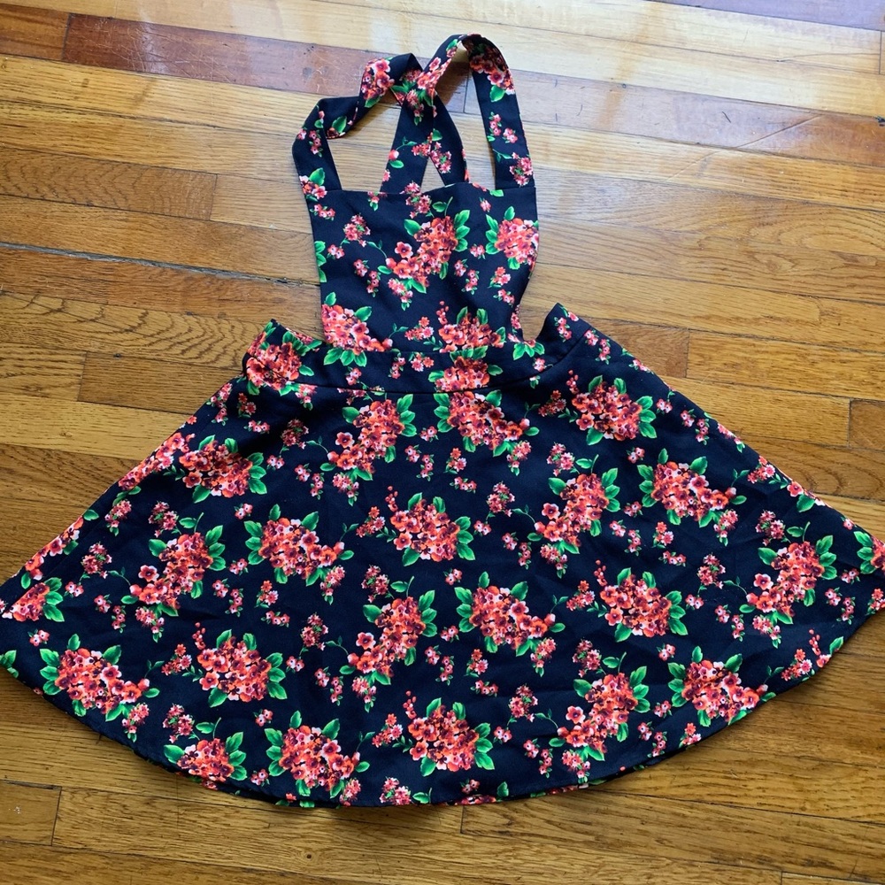 Forever 21 Navy Blue & Floral Overall Skirt Dress